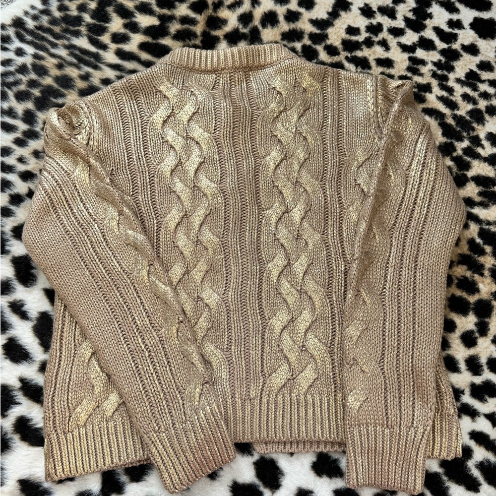 Zara Metallic Gold Cable Knit Cardigan - Picture 4 of 4
